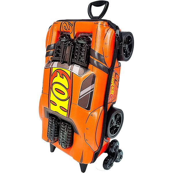 Mochila Escolar Infantil de Rodinhas em EVA, Hot Wheels Night Shifter Laranja, Motor Cromado, Maxtoy - PT 1 UN