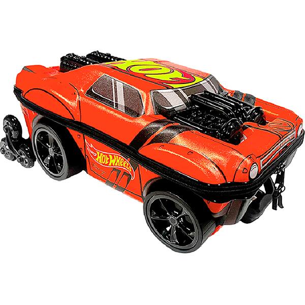 Mochila Escolar Infantil de Rodinhas em EVA, Hot Wheels Night Shifter Laranja, Motor Cromado, Maxtoy - PT 1 UN