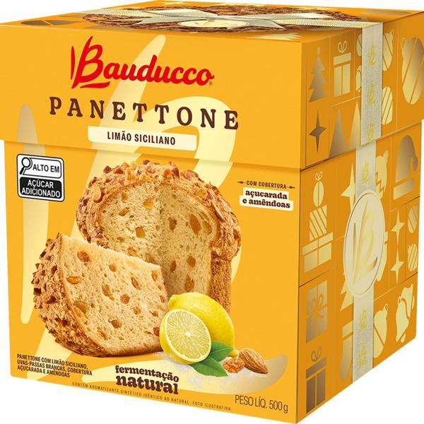 Panettone limão siciliano e passas brancas, Bauducco, 500g - CX 1 UN