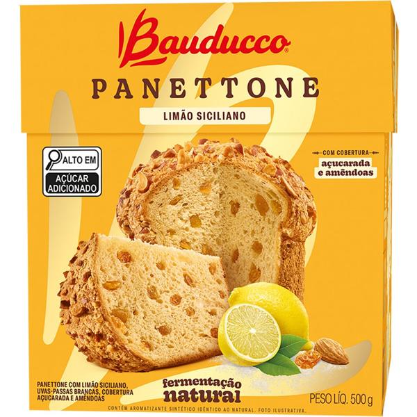 Panettone limão siciliano e passas brancas, Bauducco, 500g - CX 1 UN