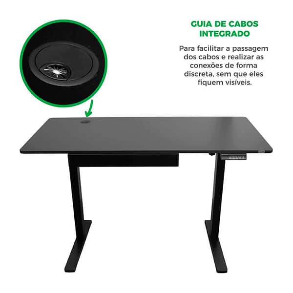 Mesa Ergonômica com Regulagem de Altura Motorizada Elétrica com Gaveta para Escritório e Home Office, Preta - Mixtou - CX 1 UN