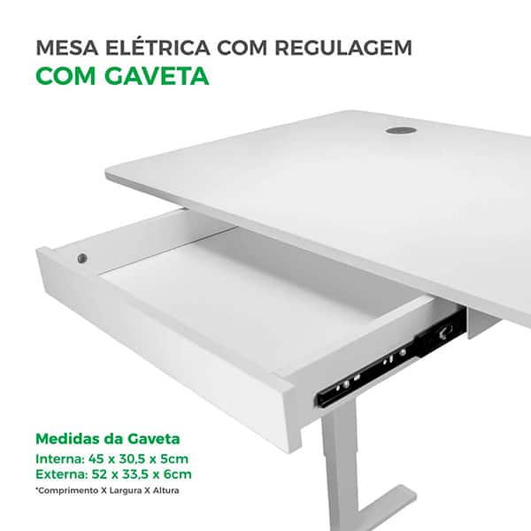 Mesa Ergonômica com Regulagem de Altura Motorizada Elétrica com Gaveta para Escritório e Home Office, Branca - Mixtou - CX 1 UN
