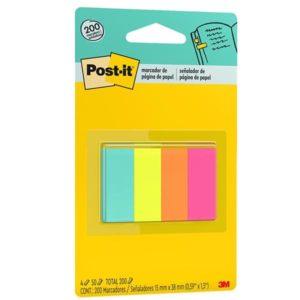 Marcador de Página Adesivo Post-it Flags de Papel – 38 mm x 15 mm, Cores Sortidas - PT 200 UN