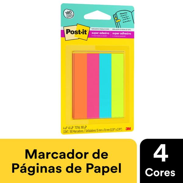 Marcador de Página Adesivo Post-it Flags de Papel 76 mm x 15 mm - 180 folhas - BT 180 UN