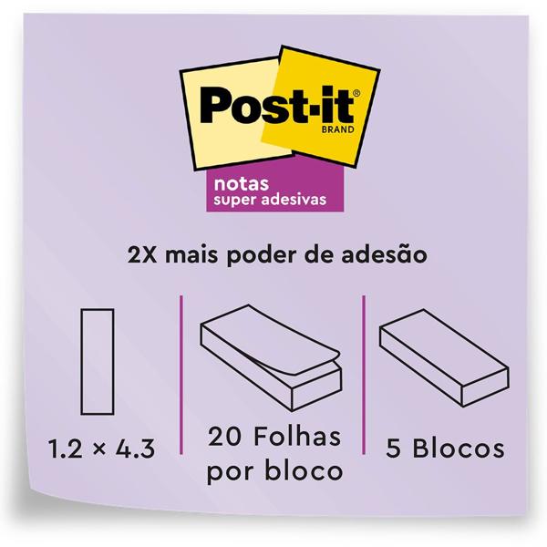 Marcador de Página Adesivo Post-it Flags 5 Cores Neon 11,9 mm x 43,2 mm - 100 folhas - BT 100 UN