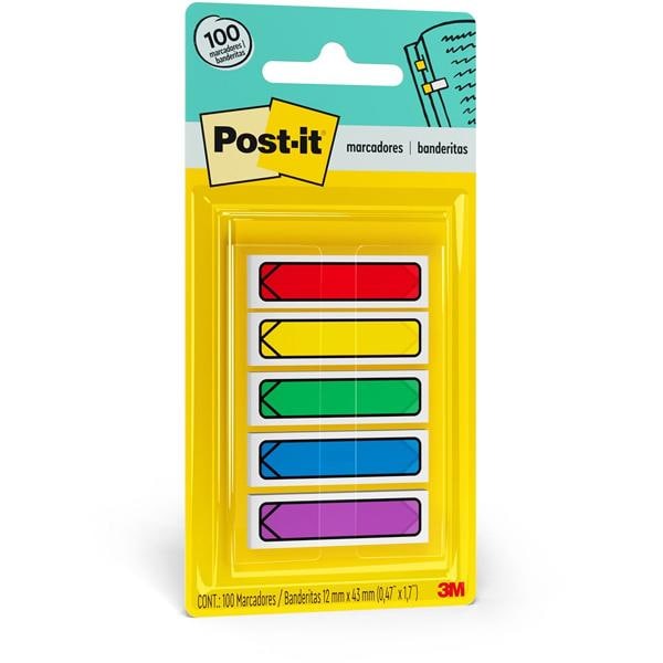 Marcador de Página Adesivo Post-it Flags Setas 5 Cores Sortidas 11,9 mm x 43,2 mm - 100 folhas - BT 100 UN