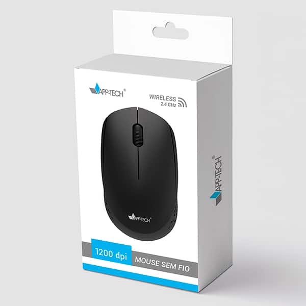 Mouse sem fio, 1200DPI, Preto, MW101, App-Tech - CX 1 UN Mouse sem fio, 1200DPI, Preto, MW101, App-Tech - CX 1 UN