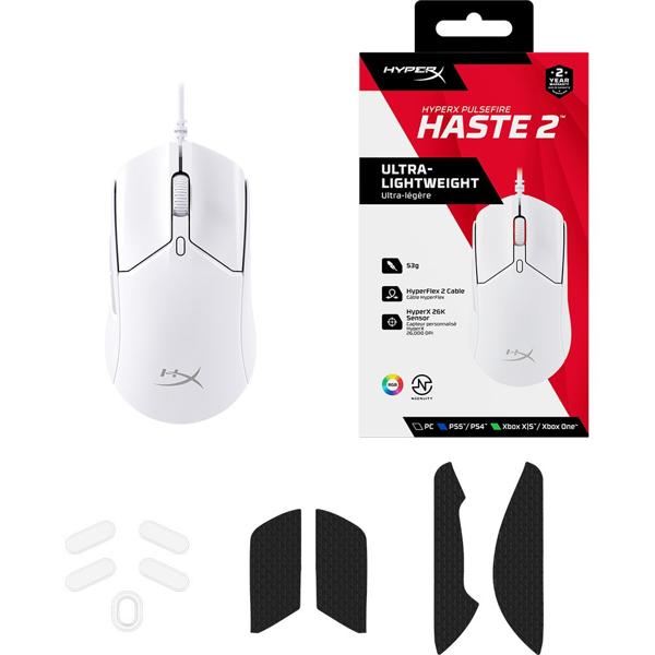 Mouse Gamer com fio USB Pulsefire Haste 2 Branco DPI 16000 6N0A8AA HyperX - CX 1 UN