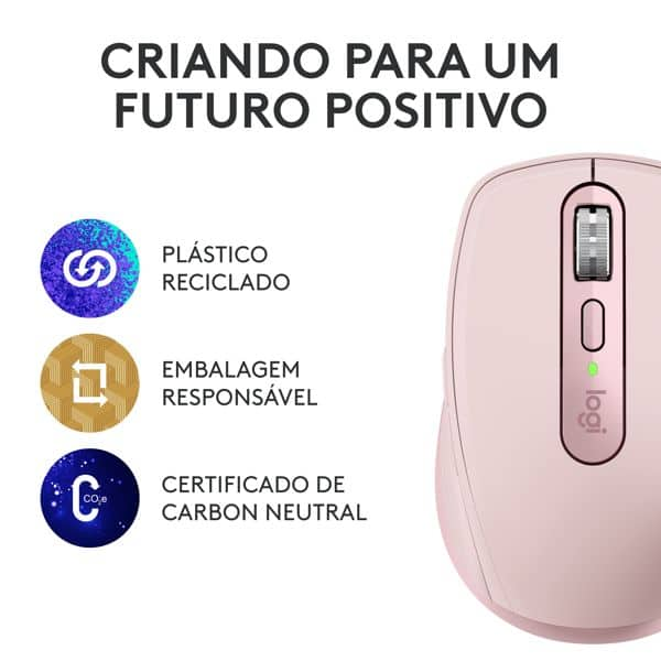 Mouse sem fio Logitech MX Anywhere 3S Compacto, Uso em Qualquer Superfície, Clique Silencioso, Recarregável, Conexão Bluetooth - Rosa CX 1 UN