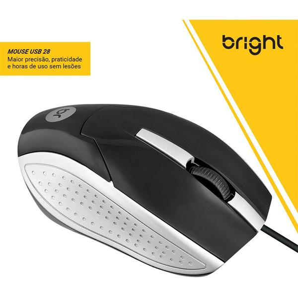 Mouse Óptico USB Preto e Prata 0028 Bright BT 1 UN