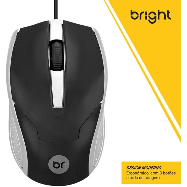 Mouse Óptico USB Preto e Prata 0028 Bright BT 1 UN