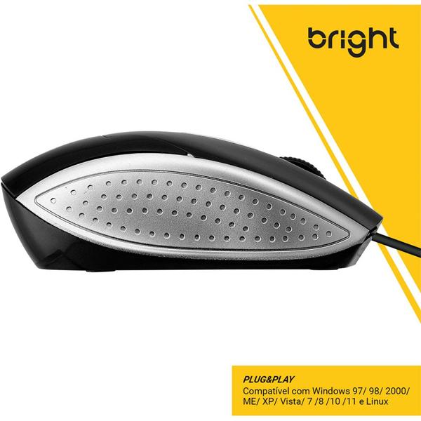 Mouse Óptico USB Preto e Prata 0028 Bright BT 1 UN