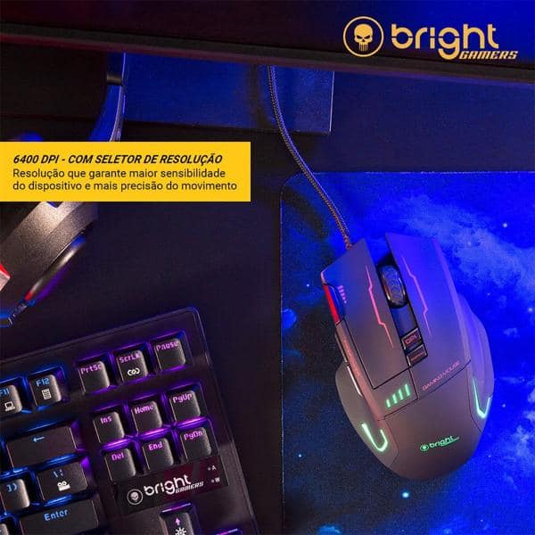 Mouse Gamer com fio USB 6400dpi Bright - CX 1 UN