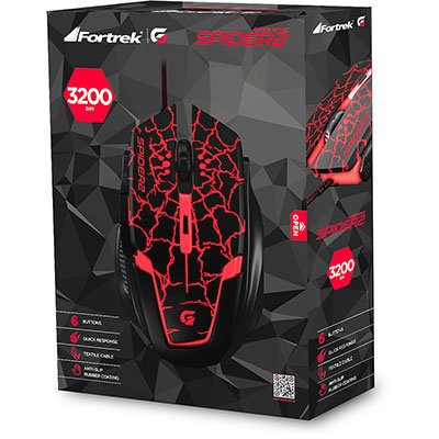 Mouse Gamer USB 3200dpi Spider preto/vermelho 60838 Fortrek CX 1 UN