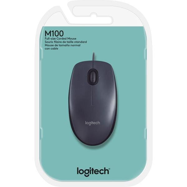 Mouse com fio USB Logitech M100 com Design Ambidestro e Facilidade Plug and Play - Cinza BT 1 UN