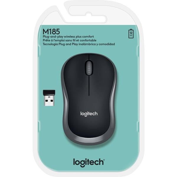 Mouse sem fio Logitech M185 com Design Ambidestro Compacto, Conexão USB e Pilha Inclusa - Cinza CX 1 UN