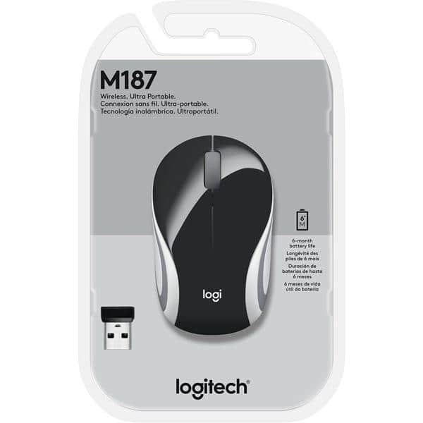 Mini Mouse sem fio Logitech M187 com Conexão USB e Pilha Inclusa, Preto, 910-005459 - CX 1 UN