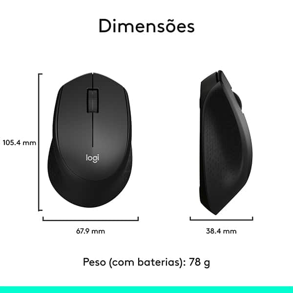 Mouse sem fio Logitech M280 com Conexão USB e Pilha Inclusa - Preto CX 1 UN