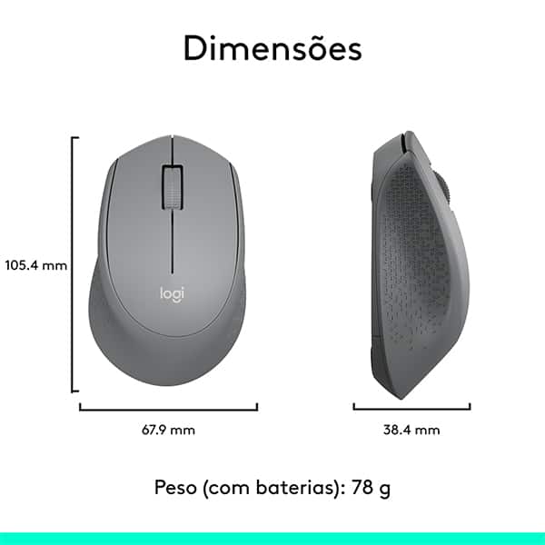 Mouse sem fio Logitech M280 com Conexão USB e Pilha Inclusa - Cinza CX 1 UN