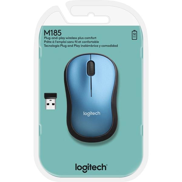 Mouse sem fio Logitech M185 com Design Ambidestro Compacto, Conexão USB e Pilha Inclusa - Azul CX 1 UN