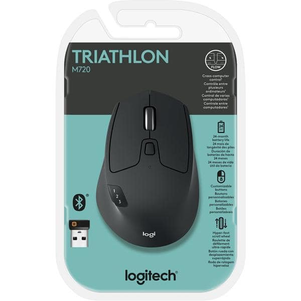 Mouse sem fio Logitech M720 Triathlon com Conexão USB Unifying ou Bluetooth com Easy-Switch para até 3 dispositivos e Pilha Inclusa CX 1 UN