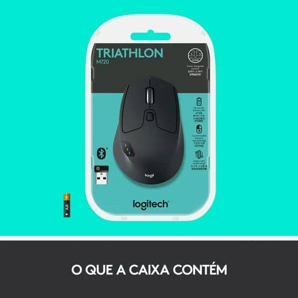 Mouse sem fio Logitech M720 Triathlon com Conexão USB Unifying ou Bluetooth com Easy-Switch para até 3 dispositivos e Pilha Inclusa CX 1 UN