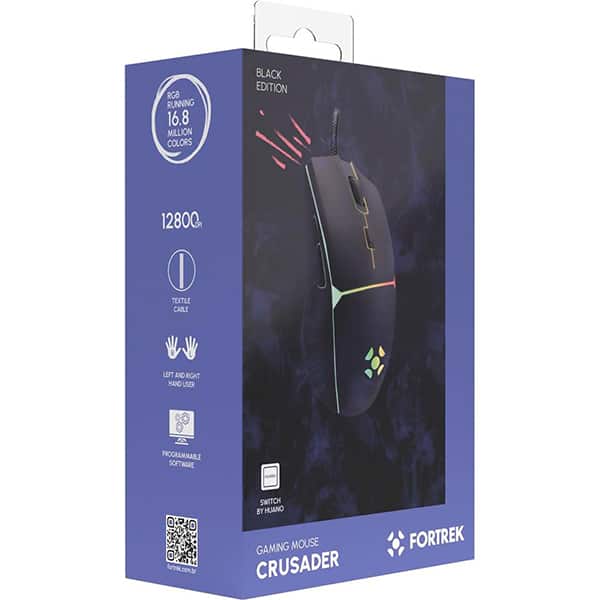 Mouse Gamer com fio USB 7200dpi Crusader RGB, Preto Fortrek -  UN 1 UN