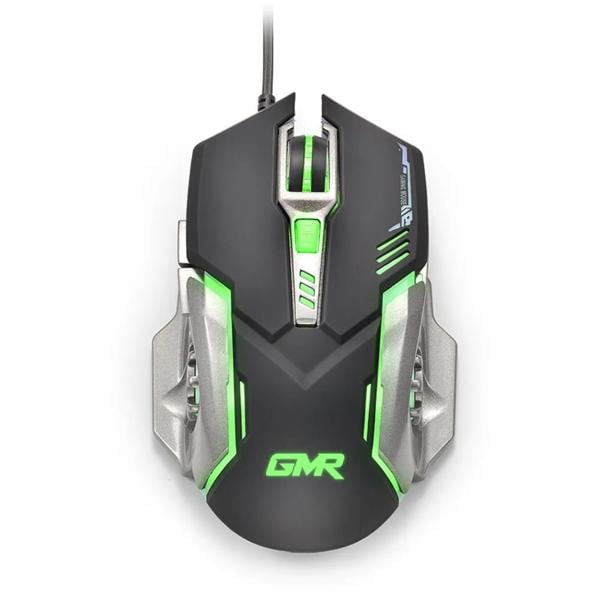 Mouse Gamer com fio USB 2400dpi com 6 botões Preto/Verde Multi - 1 UN