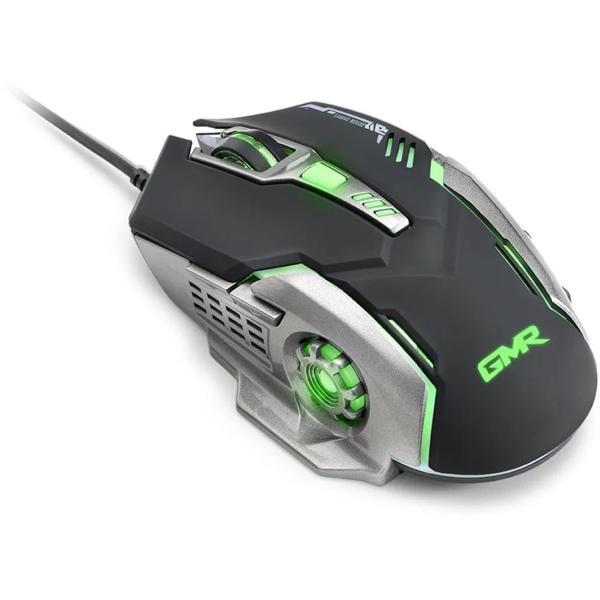 Mouse Gamer com fio USB 2400dpi com 6 botões Preto/Verde Multi - 1 UN