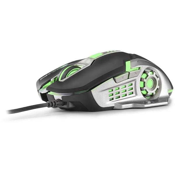 Mouse Gamer com fio USB 2400dpi com 6 botões Preto/Verde Multi - 1 UN