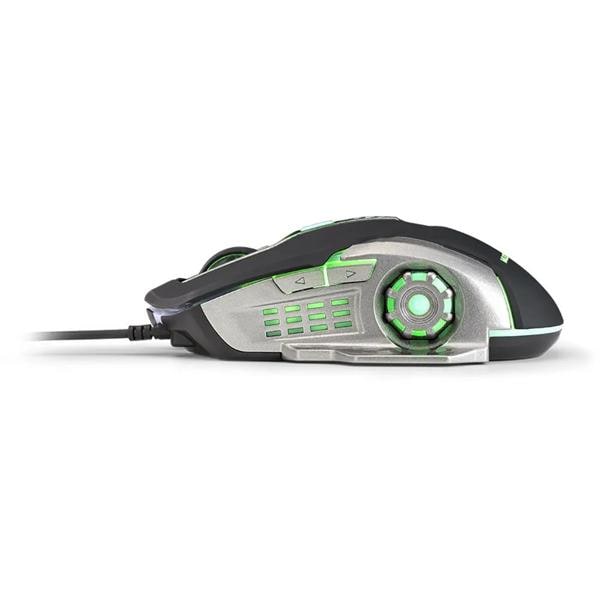 Mouse Gamer com fio USB 2400dpi com 6 botões Preto/Verde Multi - 1 UN