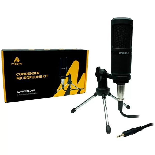 Microfone condensador profissional, Preto, AU-PM360TR, Maono - CX 1 UN