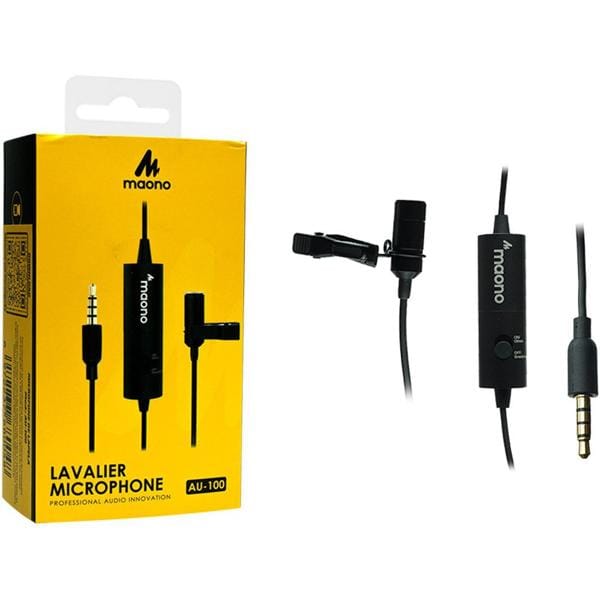 Microfone de lapela profissional, Preto, AU-100, Maono - CX 1 UN