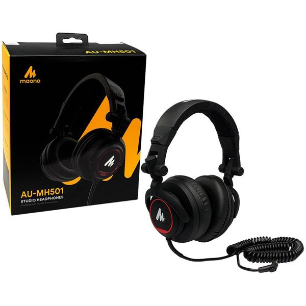 Headphone profissional, Drivers de 50mm, P2, P10, Preto e Vermelho, AU-MH501, Maono CX 1 UN