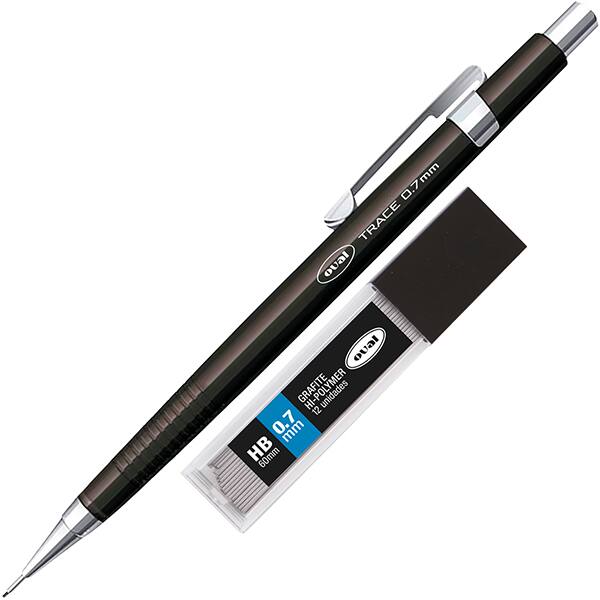 Lapiseira técnica Preta, 0.7mm + 1 tubo com 12 minas grafite, Oval - BT 1 UN