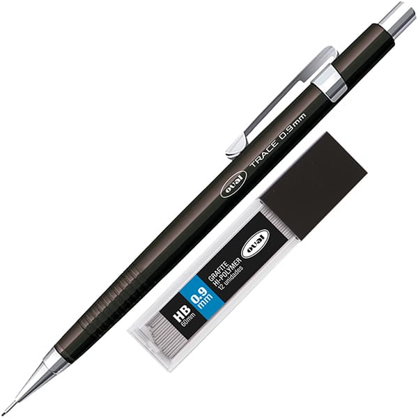 Lapiseira técnica Preta, 0.9mm + 1 tubo com 12 minas grafite, Oval - BT 1 UN