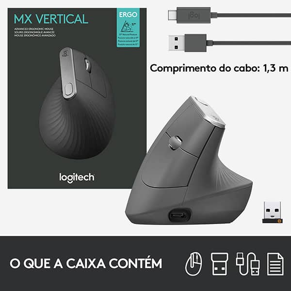 Mouse Bluetooth Logitech, Ergonômico, 4000 dpi, 910-005449, Grafite - CX 1 UN