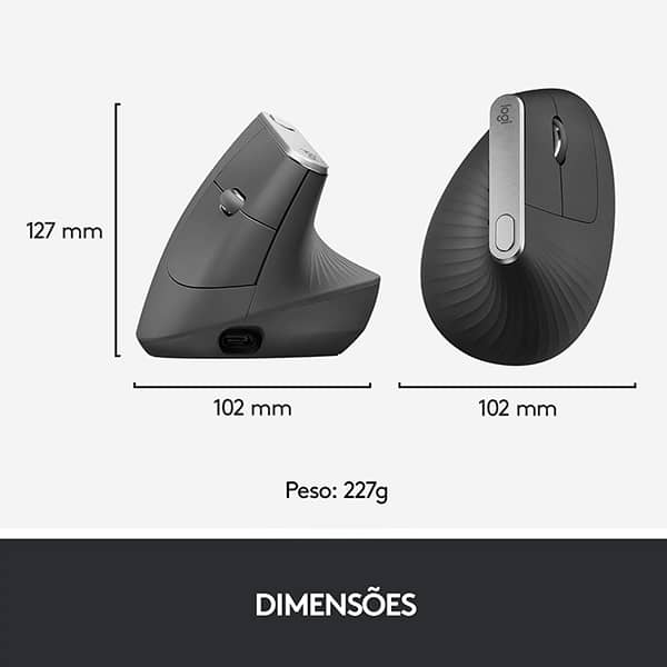 Mouse sem fio Logitech, MX Vertical com Design Ergonômico, USB Unifying, Bluetooth, Bateria Recarregável - CX 1 UN