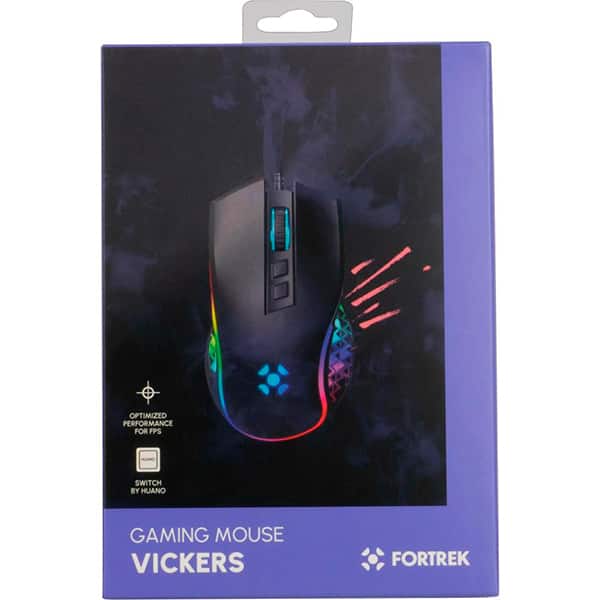 Mouse Gamer com fio USB, Vickers, 8000DPI, com 8 botões, iluminação RGB, Preto, 77246, Fortrek - CX 1 UN Mouse Gamer com fio USB, Vickers, 8000DPI, com 8 botões, iluminação RGB, Preto, 77246, Fortrek - CX 1 UN
