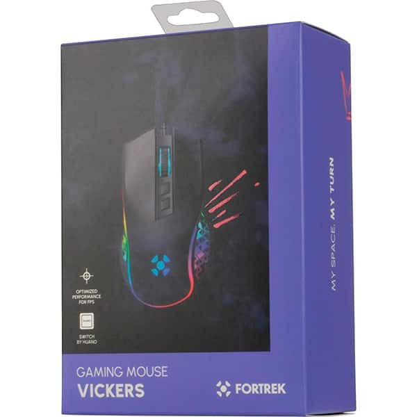 Mouse Gamer com fio USB, Vickers, 8000DPI, com 8 botões, iluminação RGB, Preto, 77246, Fortrek - CX 1 UN Mouse Gamer com fio USB, Vickers, 8000DPI, com 8 botões, iluminação RGB, Preto, 77246, Fortrek - CX 1 UN