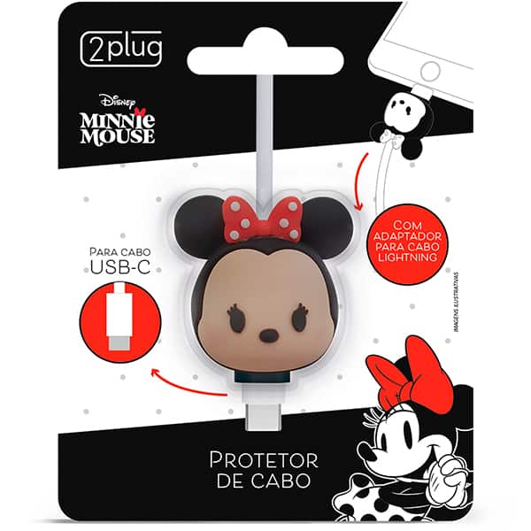 Protetor de Cabo Para USB-C, Disney Minnie, 2Plug - 1 UN Protetor de Cabo Para USB-C, Disney Minnie, 2Plug - 1 UN