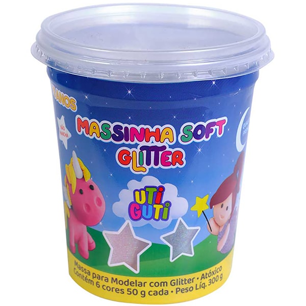 Massa de modelar, 300g, com 6 cores Glitter, 5000, Uti Gutti - PO 1 CJ