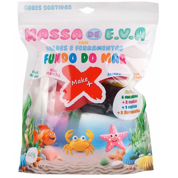 Massa de modelar Kit Fundo do Mar 60g 13701 Make+ PT 1 UN