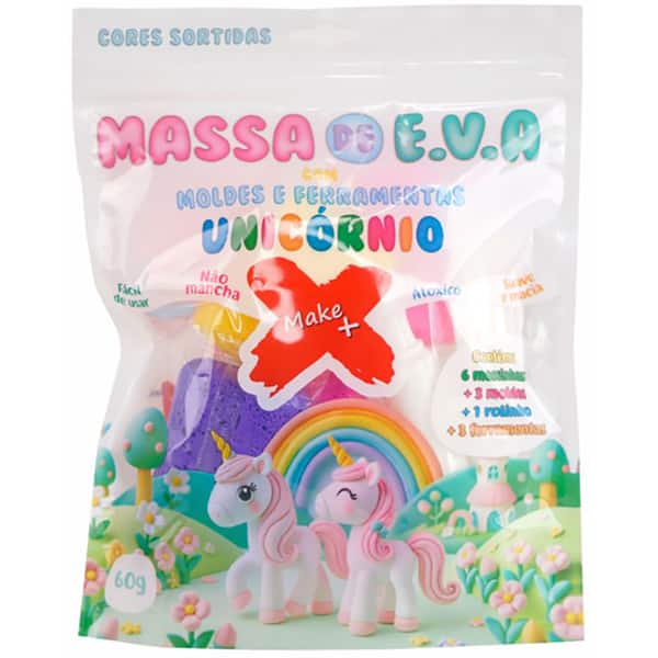 Massa de modelar Kit Unicórnio 60g 13703 Make+ PT 1 UN