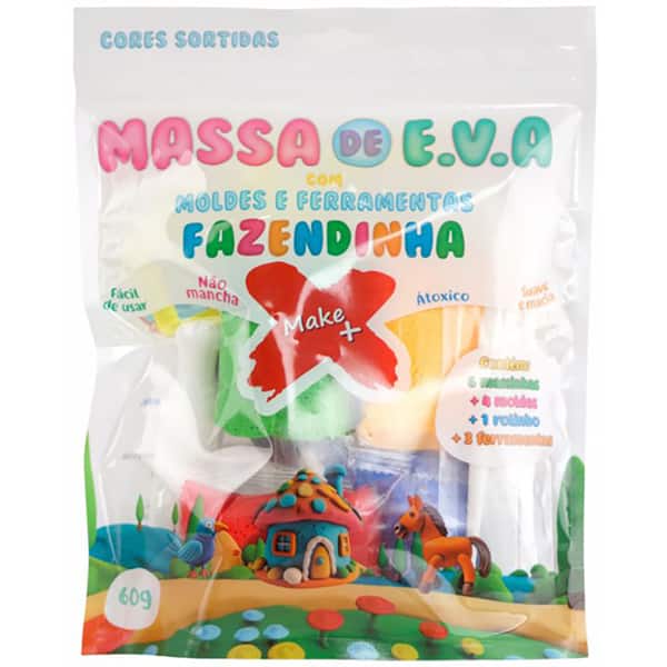 Massa de modelar Kit Fazendinha 60g 13708 Make+ PT 1 UN