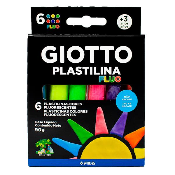 Massa p/modelar 90g c/6 cores plastilina fluo 300010 Giotto CX 1 UN Massa p/modelar 90g c/6 cores plastilina fluo 300010 Giotto CX 1 UN