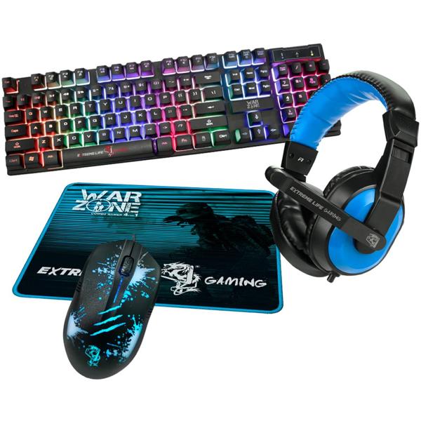 Kit Gamer com Teclado, Mouse, Headset e Mousepad, Preto com Azul, CGWZ41, Elg Gamer - CX 1 UN