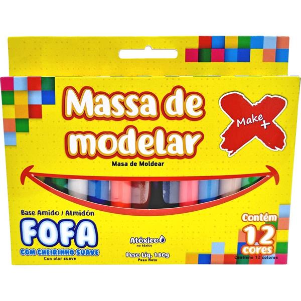 Massa de modelar, 180g, com 12 cores, 13276, Make+ - CX 1 UN