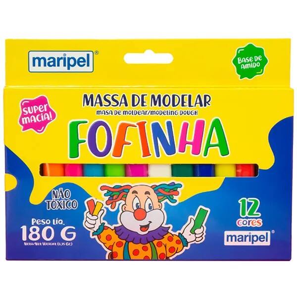 Massa p/ modelar 180g c/ 12 cores base de amido Fofinha 1512 Maripel CX 1 CJ