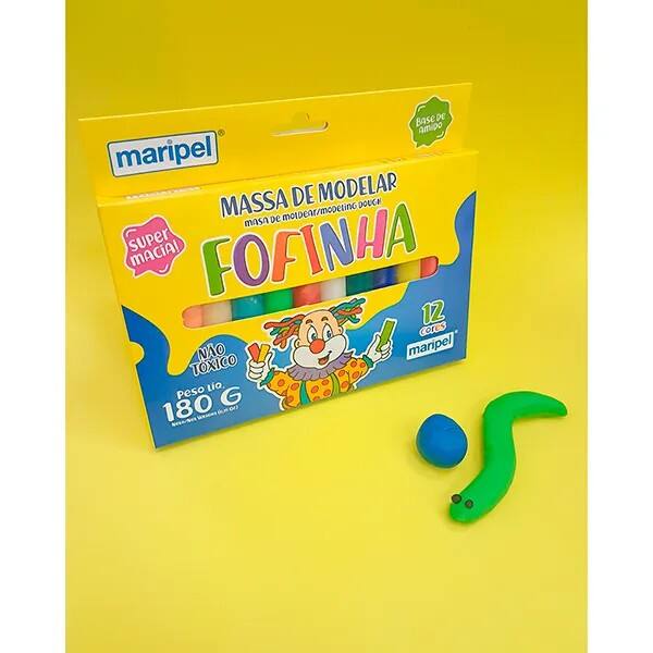 Massa p/ modelar 180g c/ 12 cores base de amido Fofinha 1512 Maripel CX 1 CJ